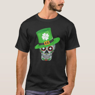Sugar Skull St. Patricks Day Kleeblatt Hat Graphi T-Shirt