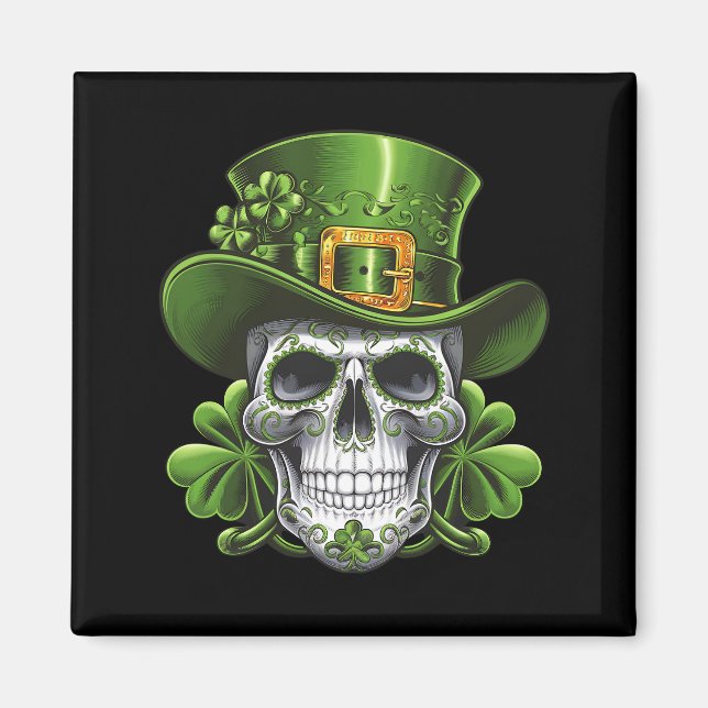 Sugar Skull St Patrick's Day Kleeblatt Magnet (Vorne)