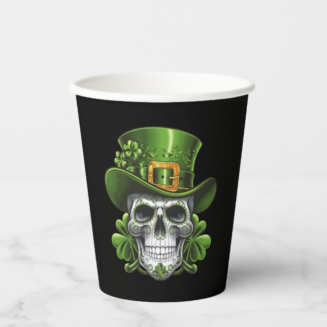 Sugar Skull St Patrick's Day Kleeblatt Pappbecher (Vorderseite)