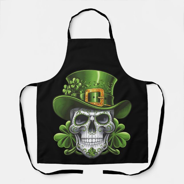 Sugar Skull St Patrick's Day Kleeblatt Schürze (Vorderseite)