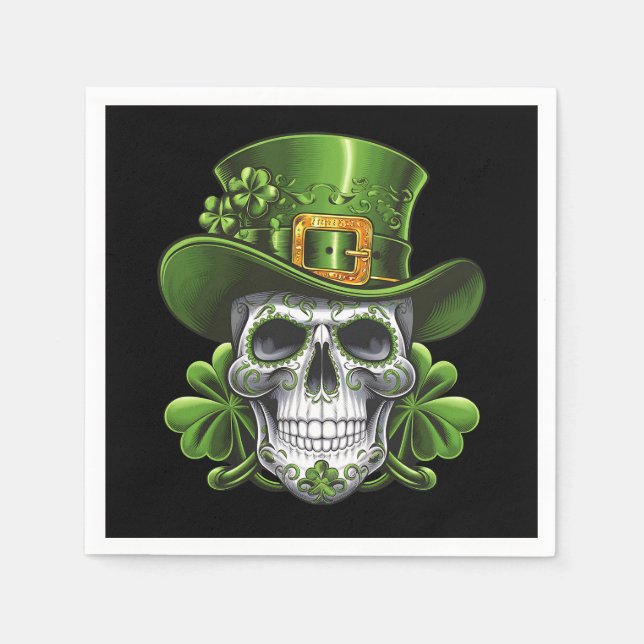 Sugar Skull St Patrick's Day Kleeblatt Serviette (Vorderseite)