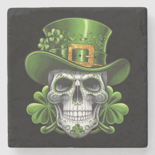 Sugar Skull St Patrick's Day Kleeblatt Steinuntersetzer