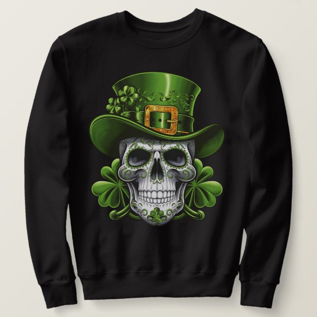 Sugar Skull St Patrick's Day Kleeblatt Sweatshirt (Design vorne)