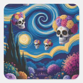 Sugar Skull Starry Night Sticker