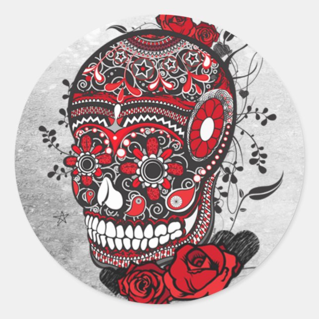 Sugar Skull Tattoo Design Mexikanische Illustratio Runder Aufkleber (Vorderseite)