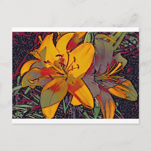 Sugar Skull Tiger Lilies Postkarte (Vorderseite)