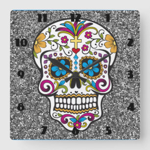 sugar skull Wall Clock Quadratische Wanduhr