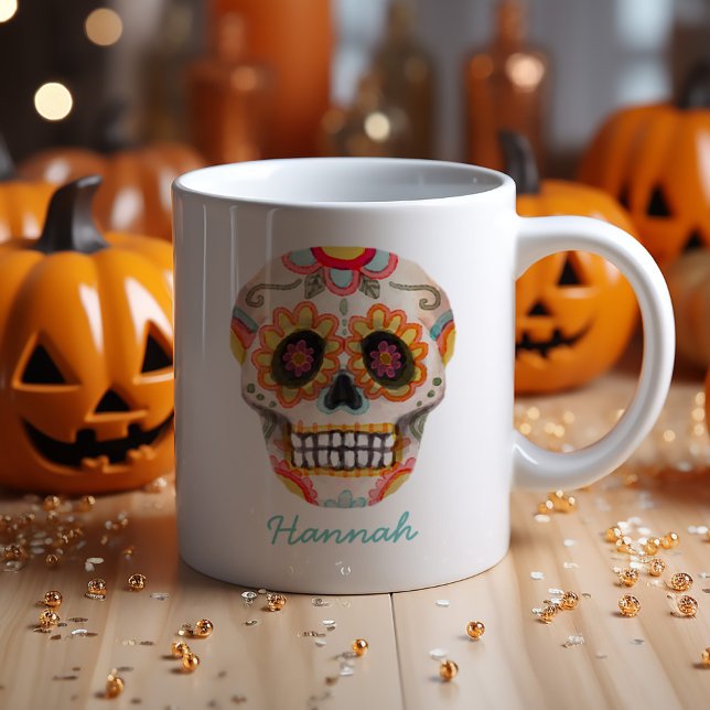 Sugar Skull Wasserfarbe Halloween Monogramm Kaffeetasse (Unveiling the Monogram Watercolor Sugar Skull Halloween Mug is a must-have)