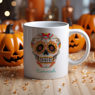 Sugar Skull Wasserfarbe Halloween personalisieren Kaffeetasse