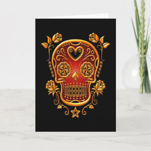 Sugar Skull with Roses, yellow and red Karte