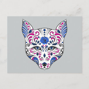 Sugar Skull Wolf Head Blue Lila Postkarte