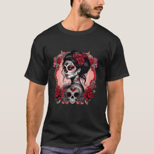 Sugar Skull Women de Los Muertos La Catrina Tag T-Shirt