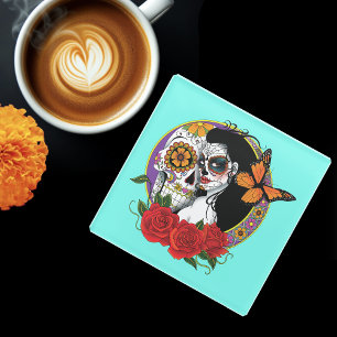 Sugar Skulls Art Nouveau Glasuntersetzer