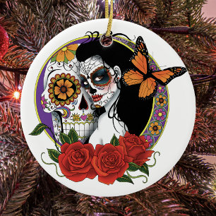 Sugar Skulls Art Nouveau Keramikornament