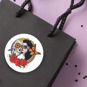 Sugar Skulls Art Nouveau Runder Aufkleber