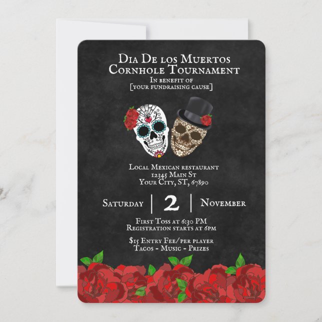 Sugar Skulls Cornhole Tournament Fundraiser Einladung (Vorderseite)