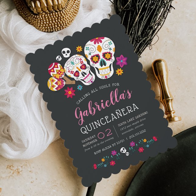 Sugar Skulls Day of the Dead Theme Quinceanera Einladung (Von Creator hochgeladen)