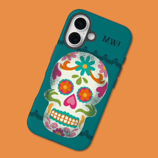 Sugar Skulls Dia De Los Muertos Mit Monogramm Case-Mate iPhone Hülle (Von Creator hochgeladen)