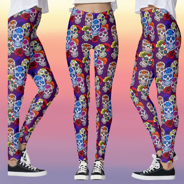 Sugar Skulls Farbenfrohe Rose Cinco Alle Soule Leggings (Sugar Skulls Colorful Roses Cinco All Souls Leggings)