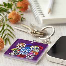 Sugar Skulls Farbenfrohe Rose Cinco Alle Soule Schlüsselanhänger
