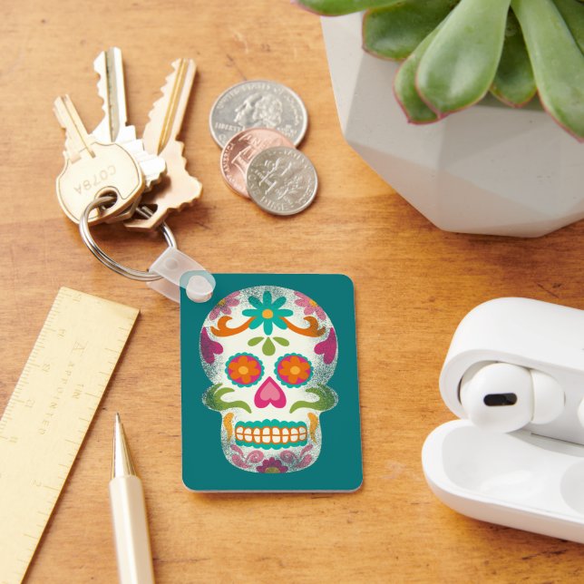 Sugar Skulls Illustration Personalisiert Schlüsselanhänger (Schreibtisch)