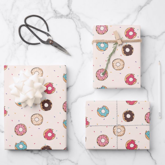 Sugar Sweet Donut Muster Geschenkpapier Set (Vorderseite)
