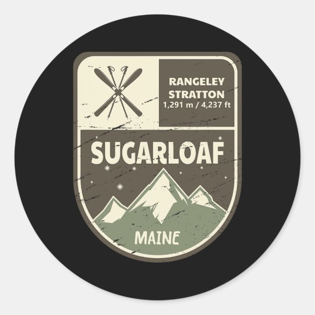 Sugarloaf Maine Skiing Vintag Runder Aufkleber (Vorderseite)