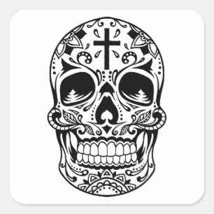 SugarSkull Black-01.png Quadratischer Aufkleber