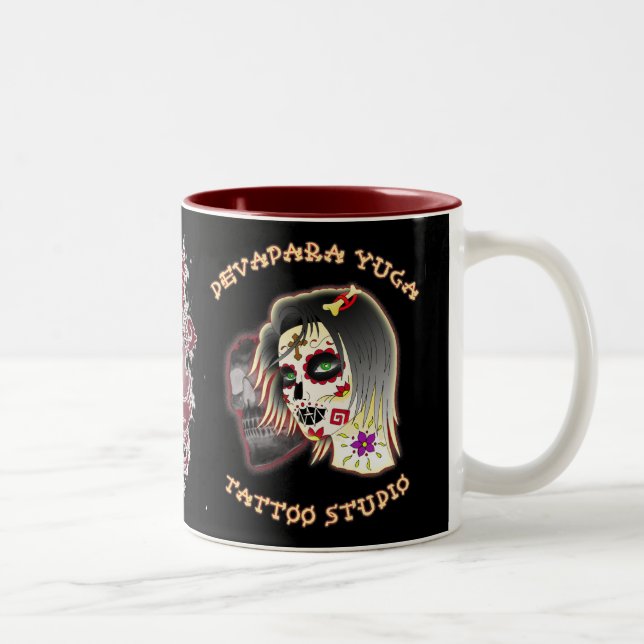 sugarskull lady, sugar skull deva, schwert herz zweifarbige tasse (Rechts)
