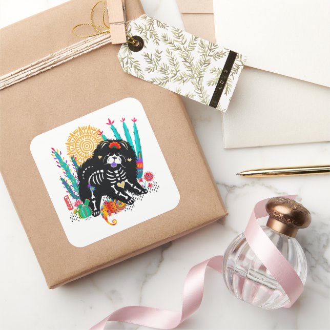 SUGARSKULL NIRVANA Hundehalloween Quadratischer Aufkleber (Schenken)