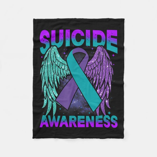 Suicide Awareness Clothing Wings Ribbon Suicide Pr Fleecedecke (Vorderseite)