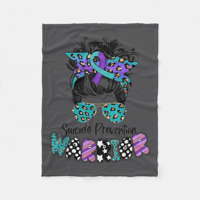 Suicide Awareness Shirt Messy Bun Hair Suicide Pre Fleecedecke (Vorderseite)