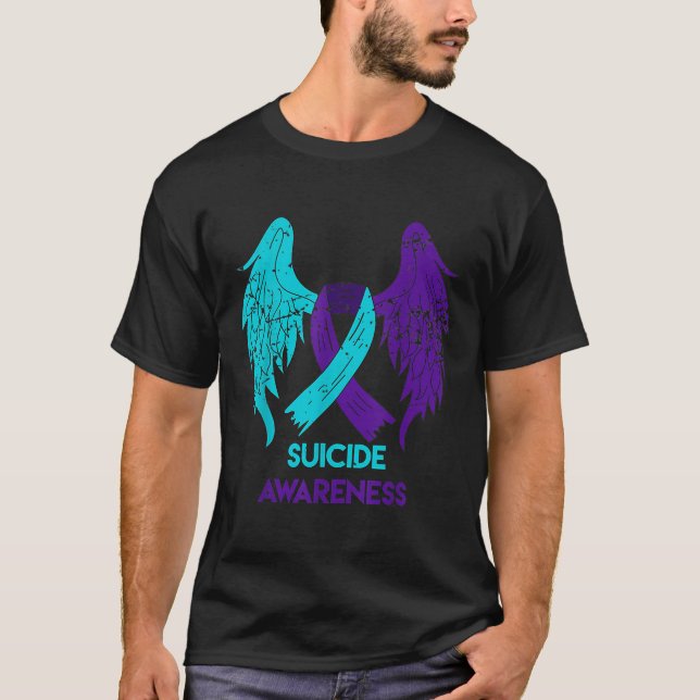 Suicide Awareness Shirt Wings And Ribbon Teal And (Vorderseite)