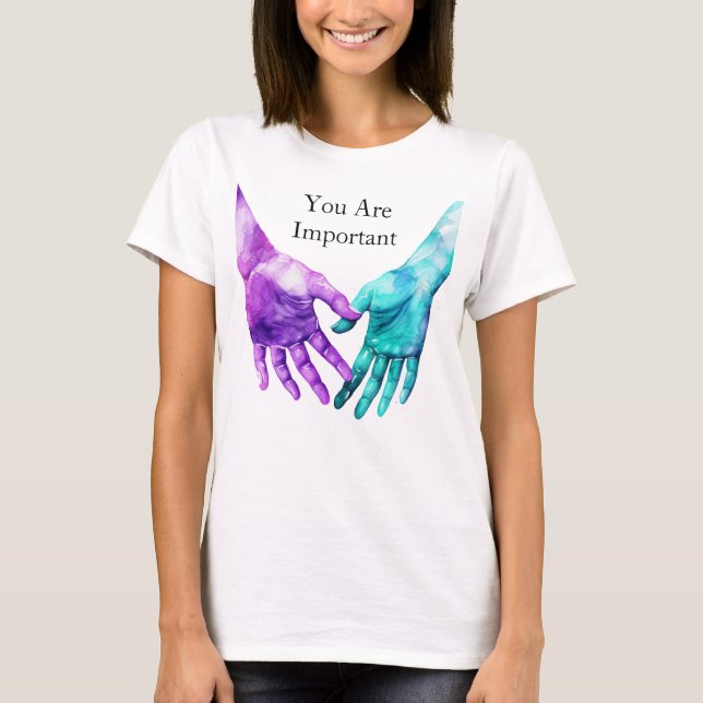 SUICIDE AWARENESS TURQUOISE & BLAUE HÄNDE T-Shirt (Vorderseite)
