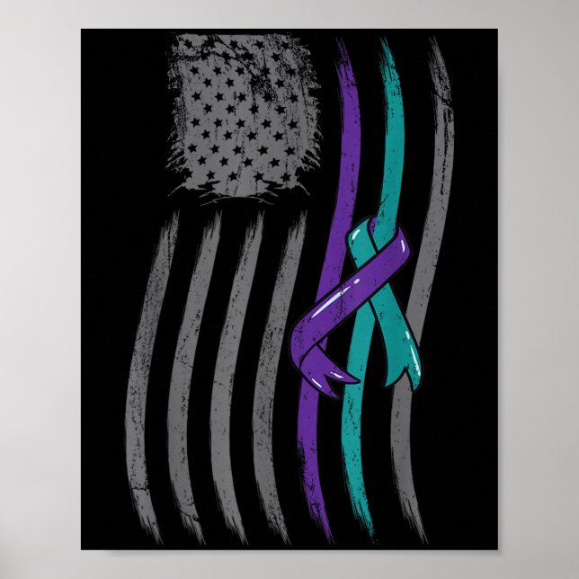 Suicide Prevention American Flag Purple Awareness  Poster (Vorne)