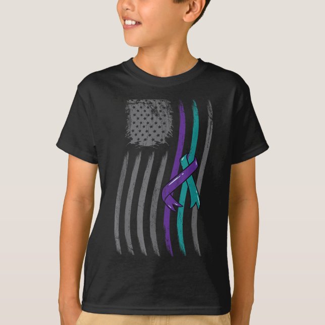 Suicide Prevention American Flag Purple Awareness  T-Shirt (Vorderseite)