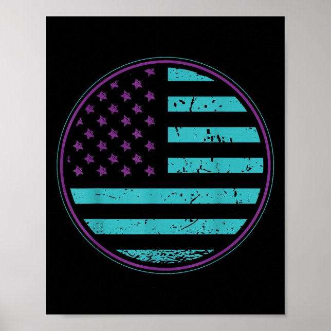 Suicide Prevention American Flag Wear Teal Purple  Poster (Vorne)