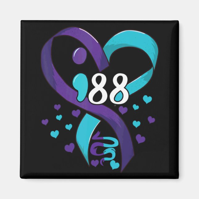 Suicide Prevention Awareness 988 Heart Teal And Pu Magnet (Vorne)