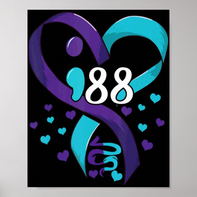 Suicide Prevention Awareness 988 Heart Teal And Pu Poster (Vorne)