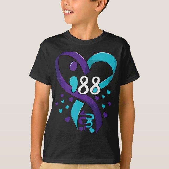 Suicide Prevention Awareness 988 Heart Teal And Pu T-Shirt (Vorderseite)