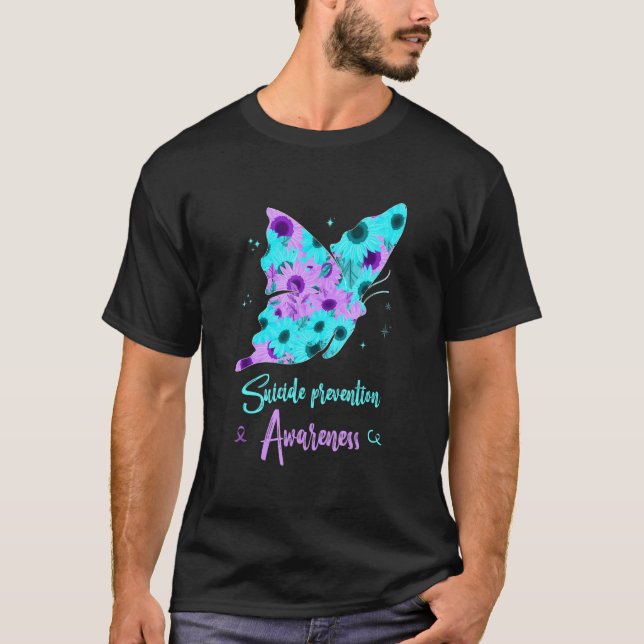 Suicide Prevention Awareness Butterfly Sunflower P T-Shirt (Vorderseite)