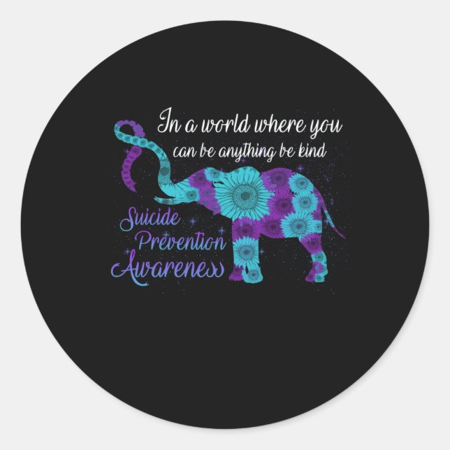 Suicide Prevention Awareness Sunflower Elephant Runder Aufkleber (Vorderseite)