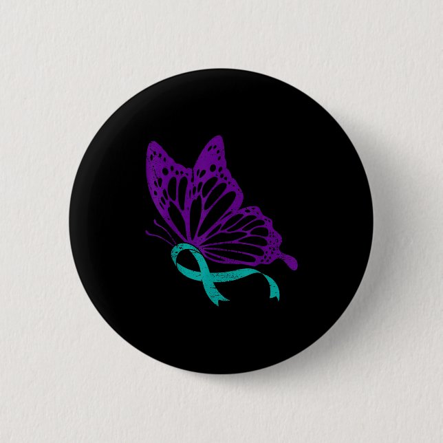Suicide Prevention Awareness Teal &amp; Purple Rib Button (Vorderseite)
