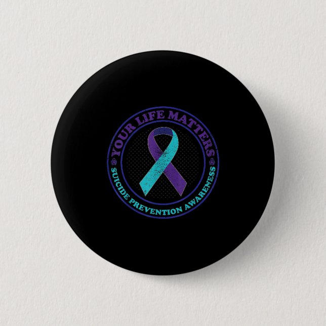 Suicide Prevention Awareness Teal &amp; Purple Rib Button (Vorderseite)