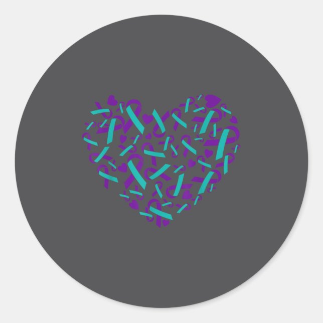 Suicide Prevention Awareness Teal &amp; Purple Rib Runder Aufkleber (Vorderseite)