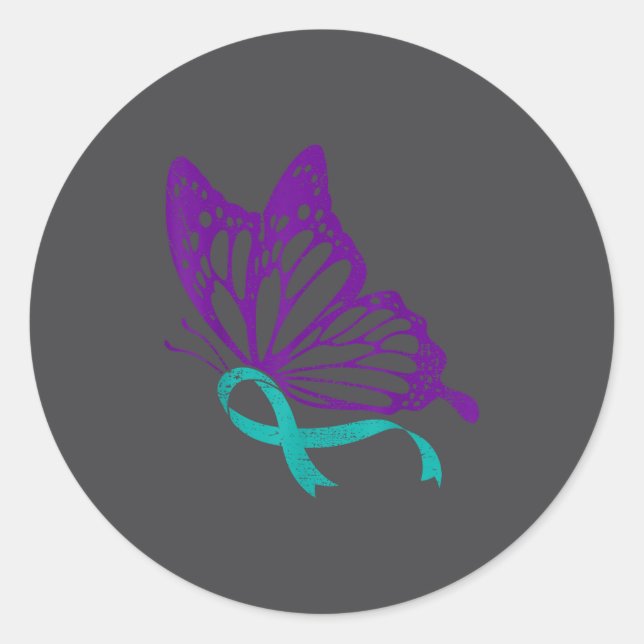 Suicide Prevention Awareness Teal &amp; Purple Rib Runder Aufkleber (Vorderseite)