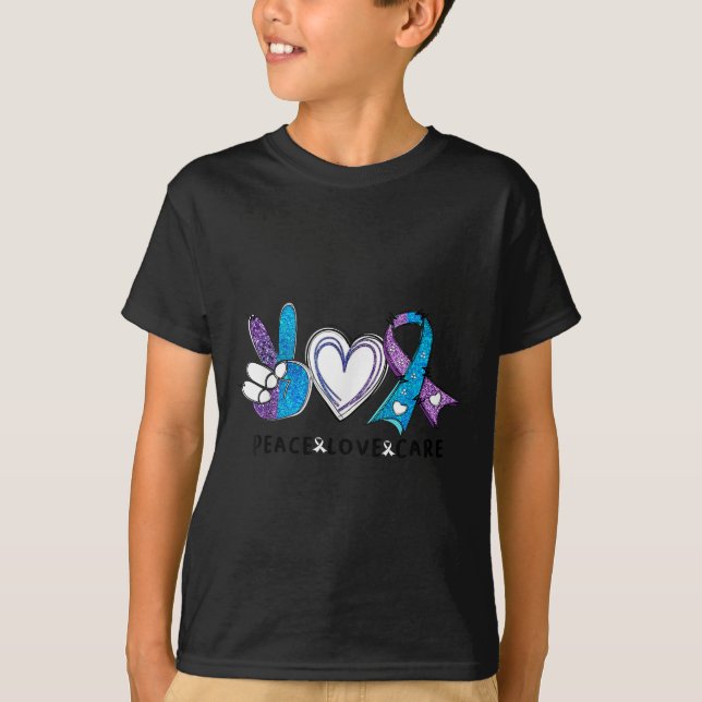 Suicide Prevention Awareness Teal &amp; Purple Rib T-Shirt (Vorderseite)