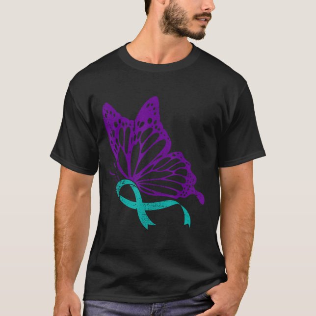 Suicide Prevention Awareness Teal &amp; Purple Rib T-Shirt (Vorderseite)