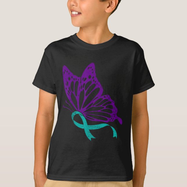 Suicide Prevention Awareness Teal &amp; Purple Rib T-Shirt (Vorderseite)