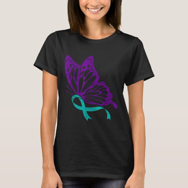 Suicide Prevention Awareness Teal &amp; Purple Rib T-Shirt (Vorderseite)
